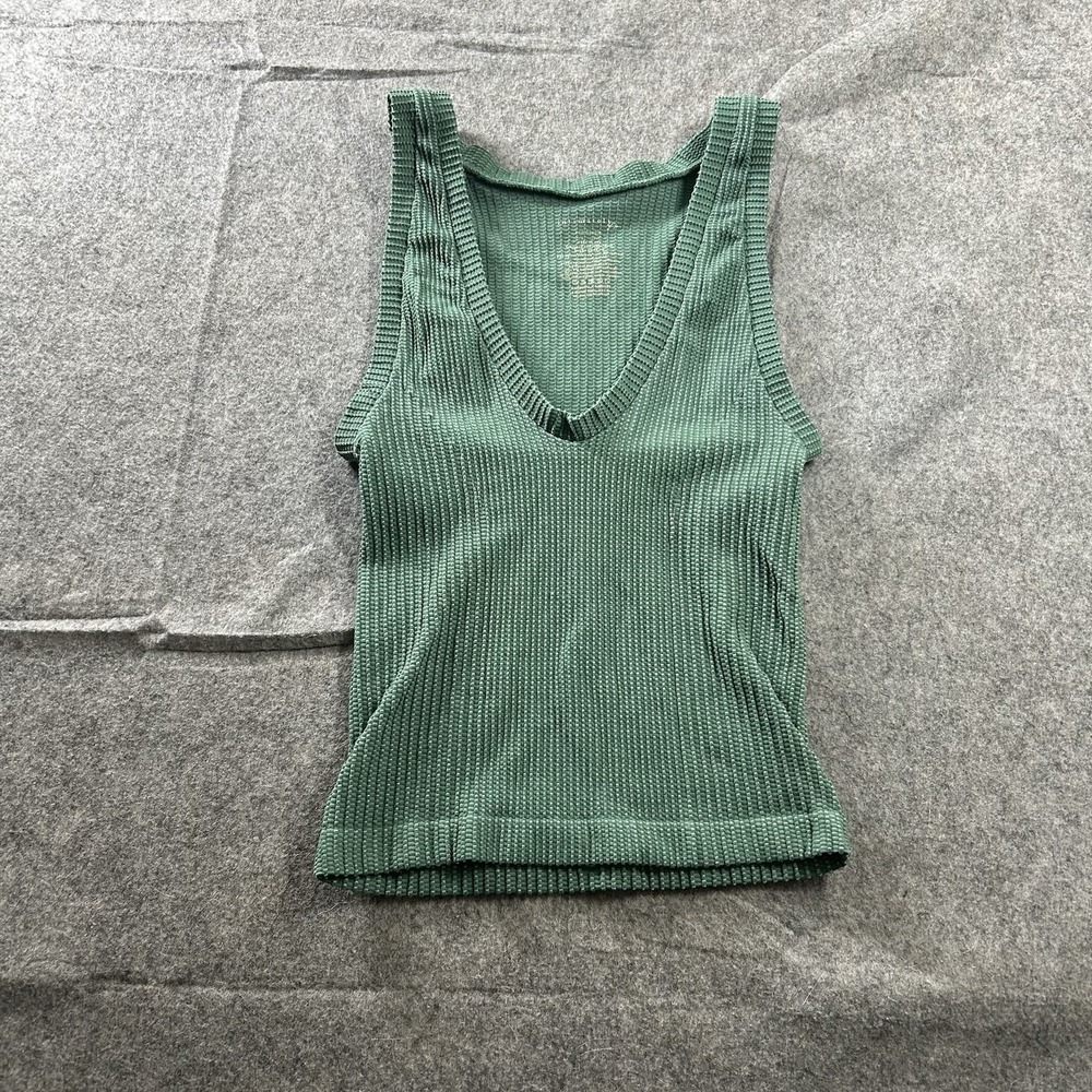 Intimately Free People Top Womens Small Ribbed Knit V-neck Green Stretch